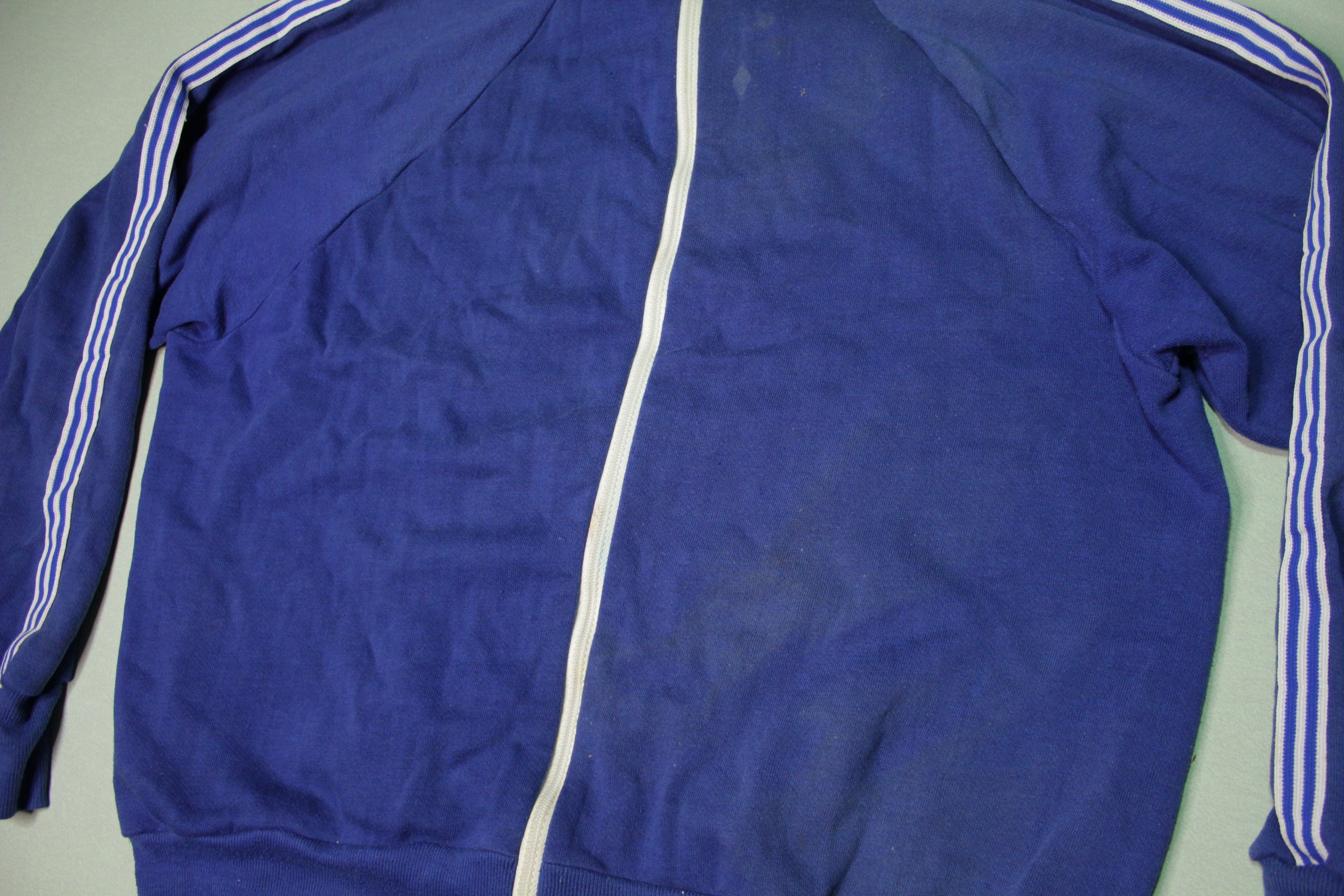 1980's Vintage Blue Striped Blank Zip Up Track Jacket