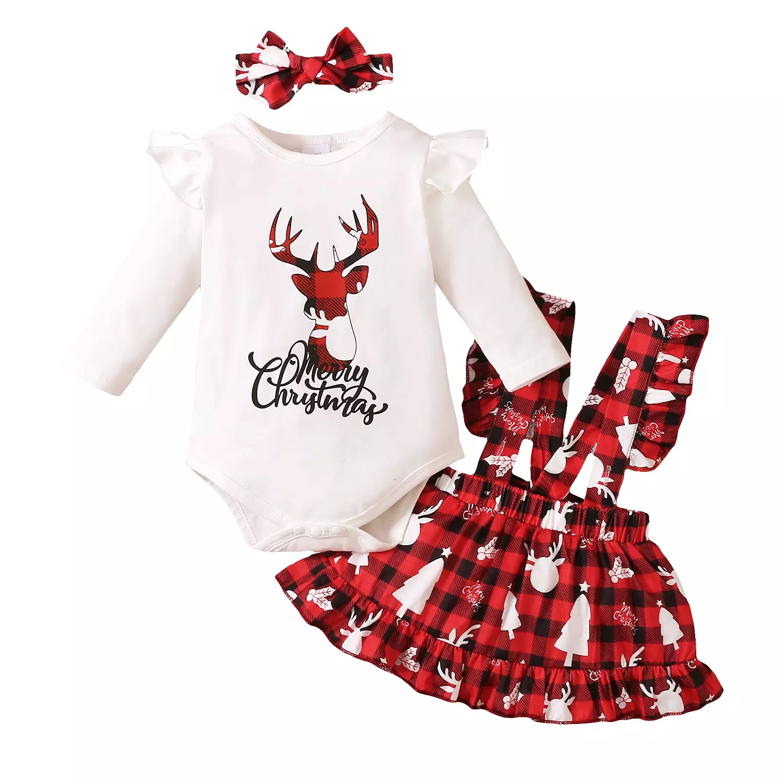 2 Pieces Set Baby Girls Christmas Letters Print Rompers And Animals Dresses Wholesale 23101513