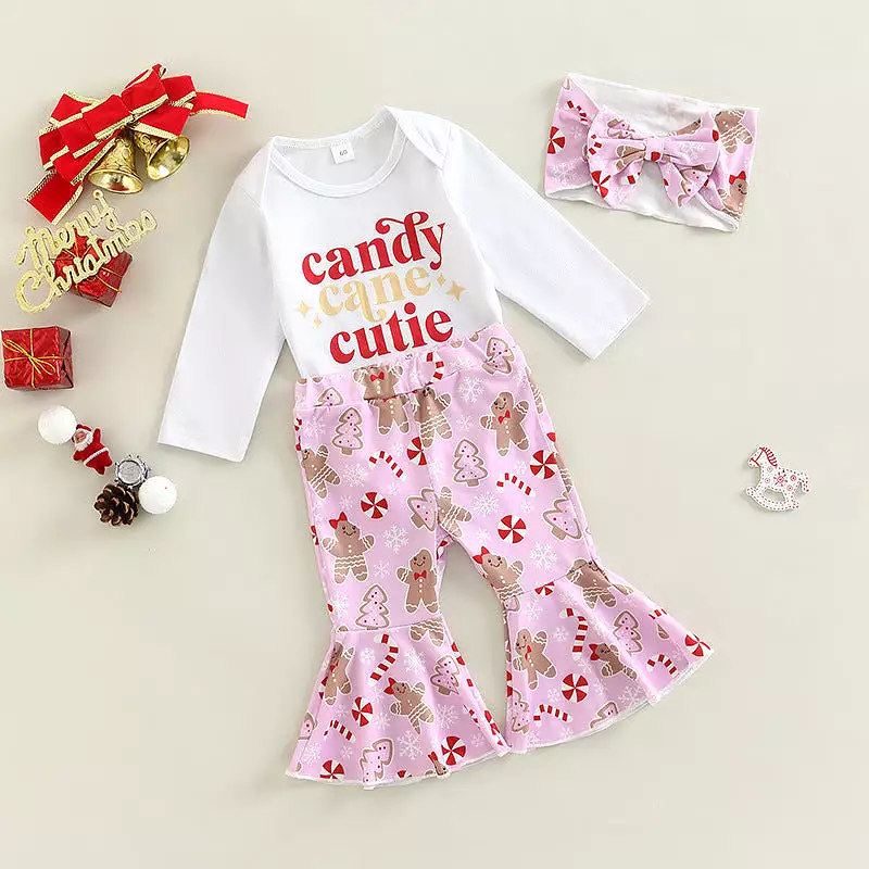 2 Pieces Set Baby Girls Christmas Letters Print Rompers And Cartoon Pants Wholesale 23101523