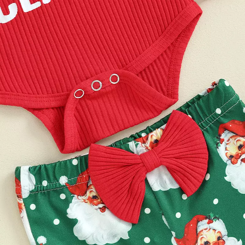 2 Pieces Set Baby Girls Christmas Letters Print Rompers And Cartoon Pants Wholesale 23101549