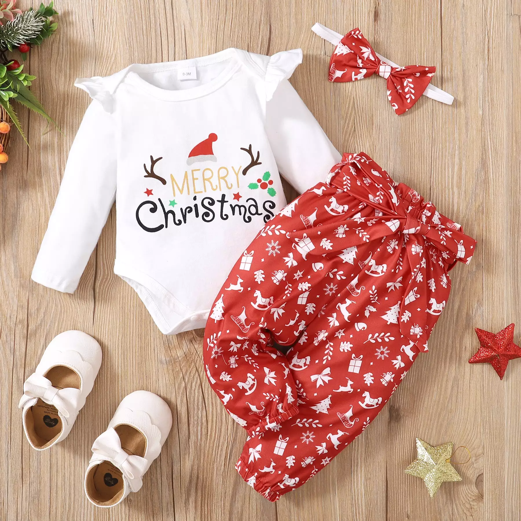 2 Pieces Set Baby Kid Girls Christmas Letters Print Rompers And Cartoon Pants Wholesale 23101515