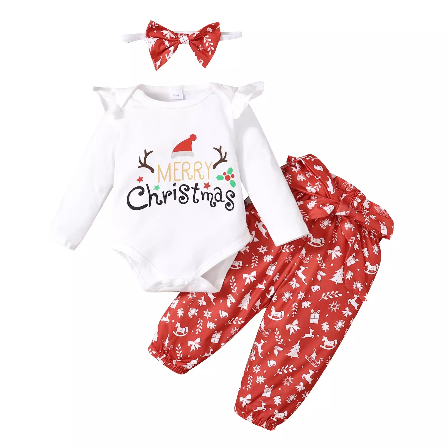 2 Pieces Set Baby Kid Girls Christmas Letters Print Rompers And Cartoon Pants Wholesale 23101515