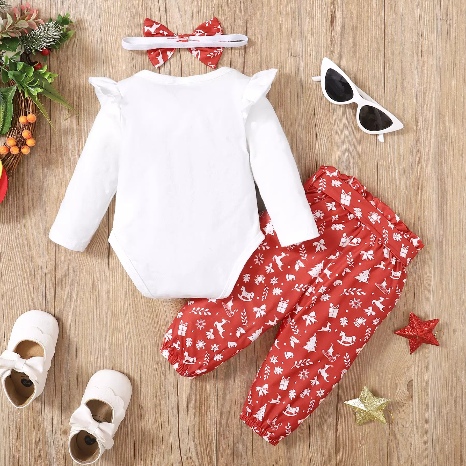 2 Pieces Set Baby Kid Girls Christmas Letters Print Rompers And Cartoon Pants Wholesale 23101515