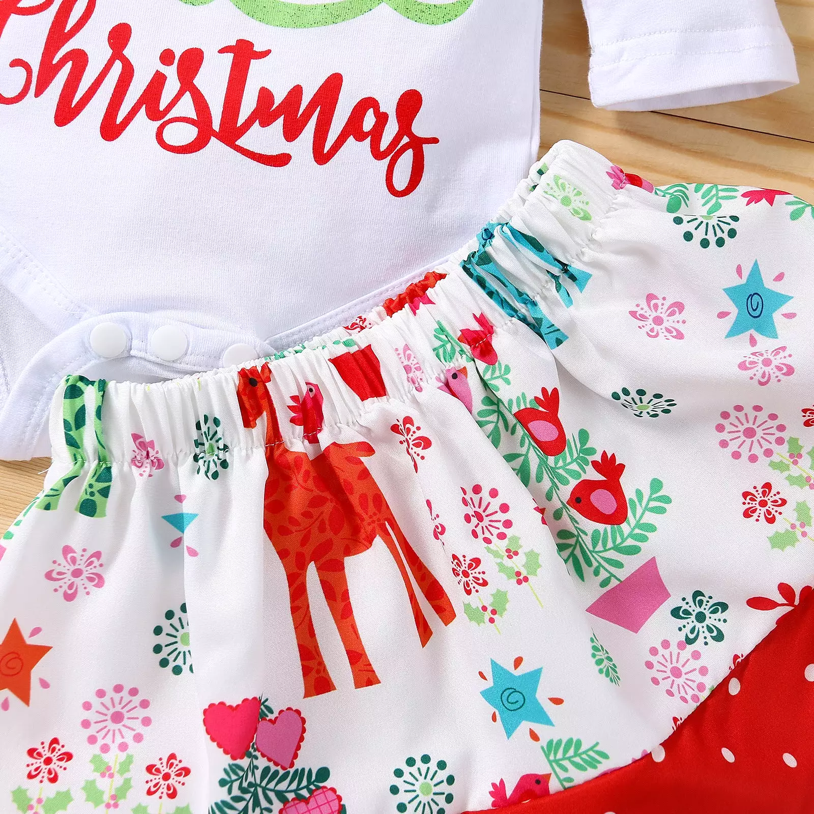 2 Pieces Set Baby Kid Girls Christmas Letters Print Rompers And Polka dots Skirts Wholesale 23101511