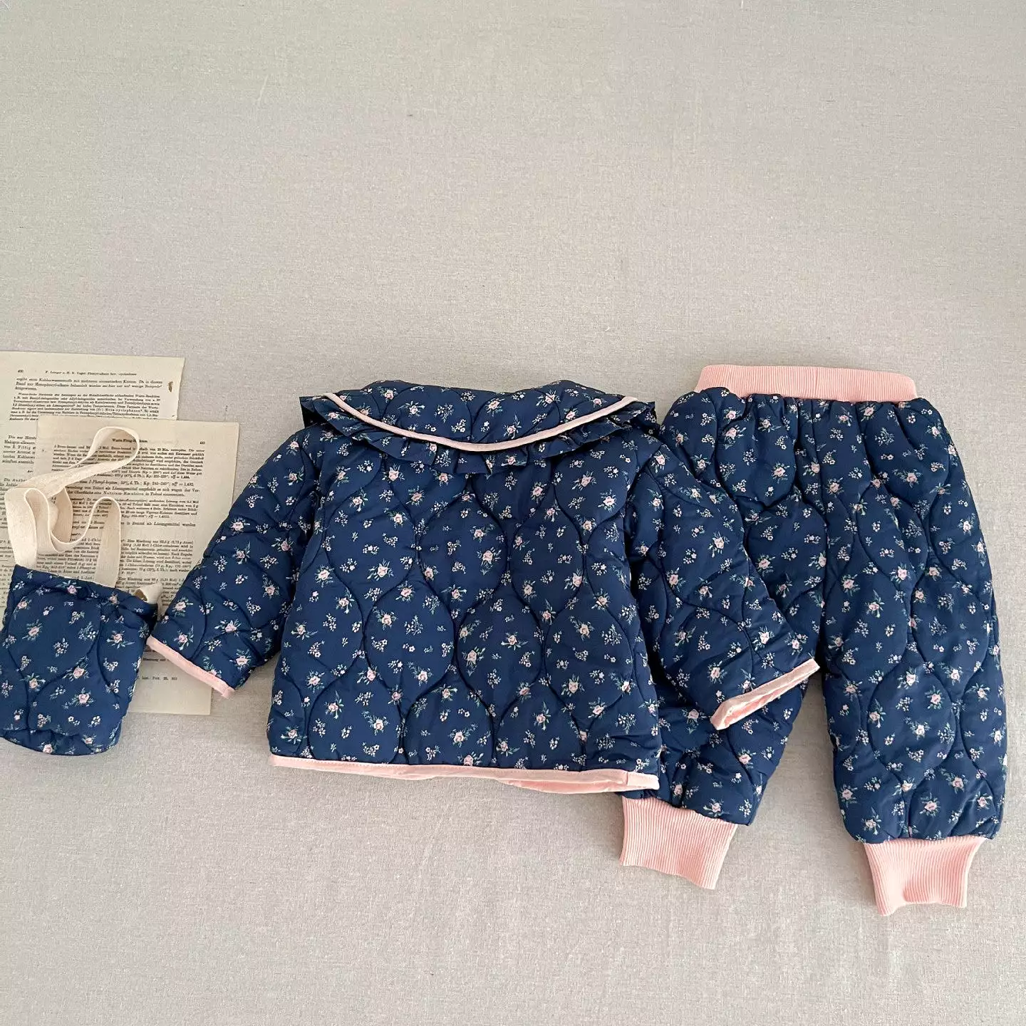 2 Pieces Set Baby Kid Girls Flower Print Jackets Outwears And Pants Wholesale 231130203