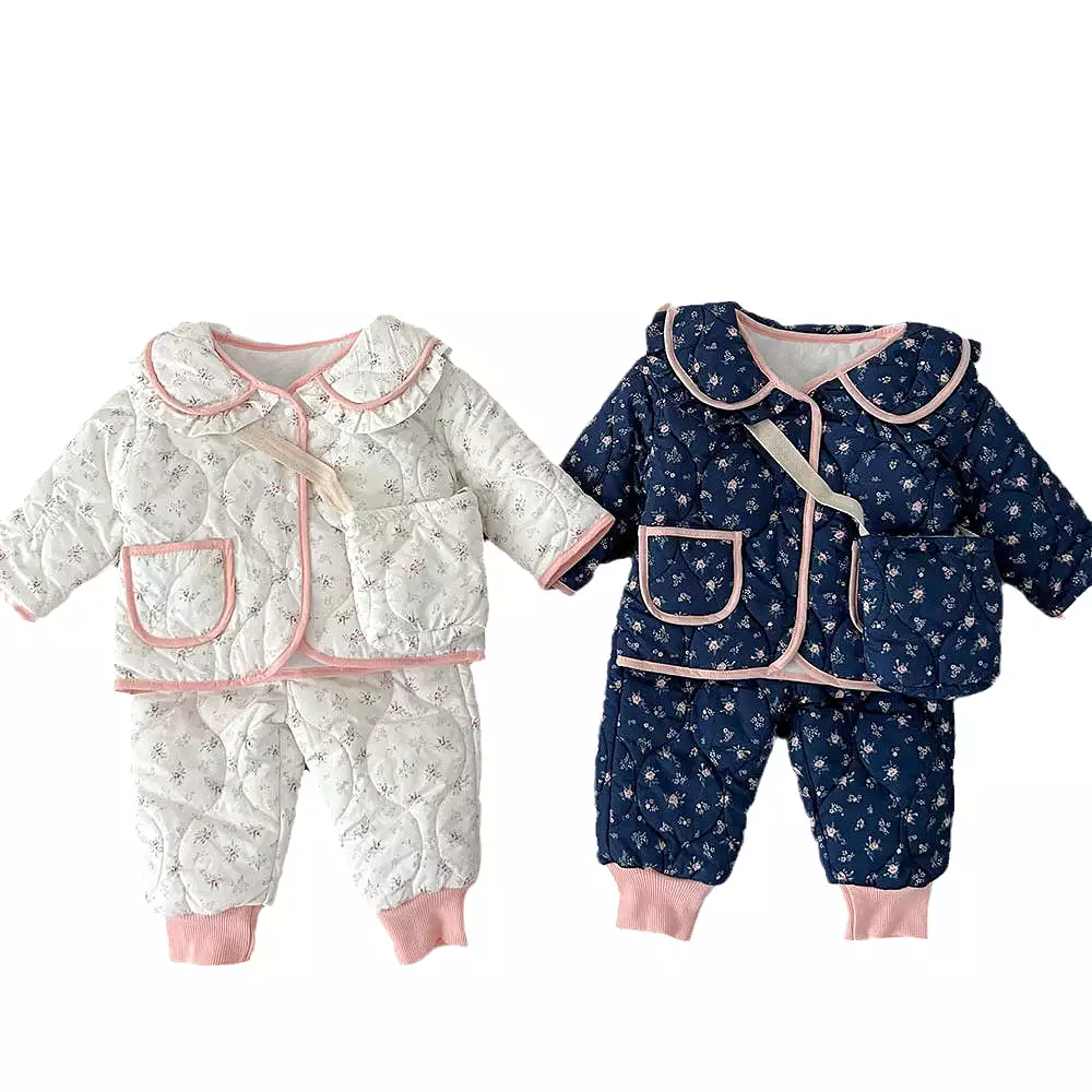 2 Pieces Set Baby Kid Girls Flower Print Jackets Outwears And Pants Wholesale 231130203