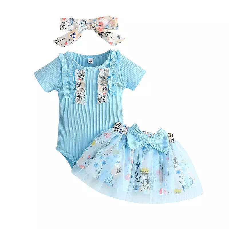 2 Pieces Set Baby Kid Girls Flower Print Rompers And Skirts Wholesale 24011112