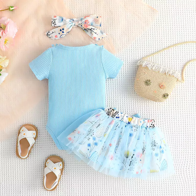 2 Pieces Set Baby Kid Girls Flower Print Rompers And Skirts Wholesale 24011112