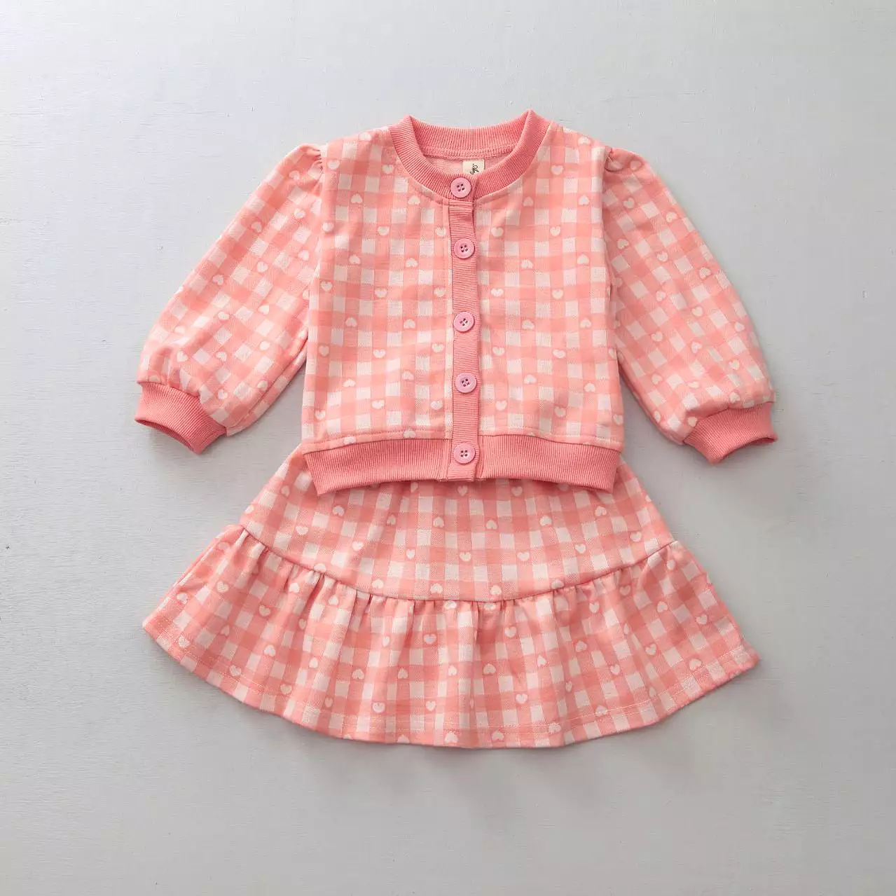 2 Pieces Set Baby Kid Girls Love heart Print Cardigan And Skirts Wholesale 231130136