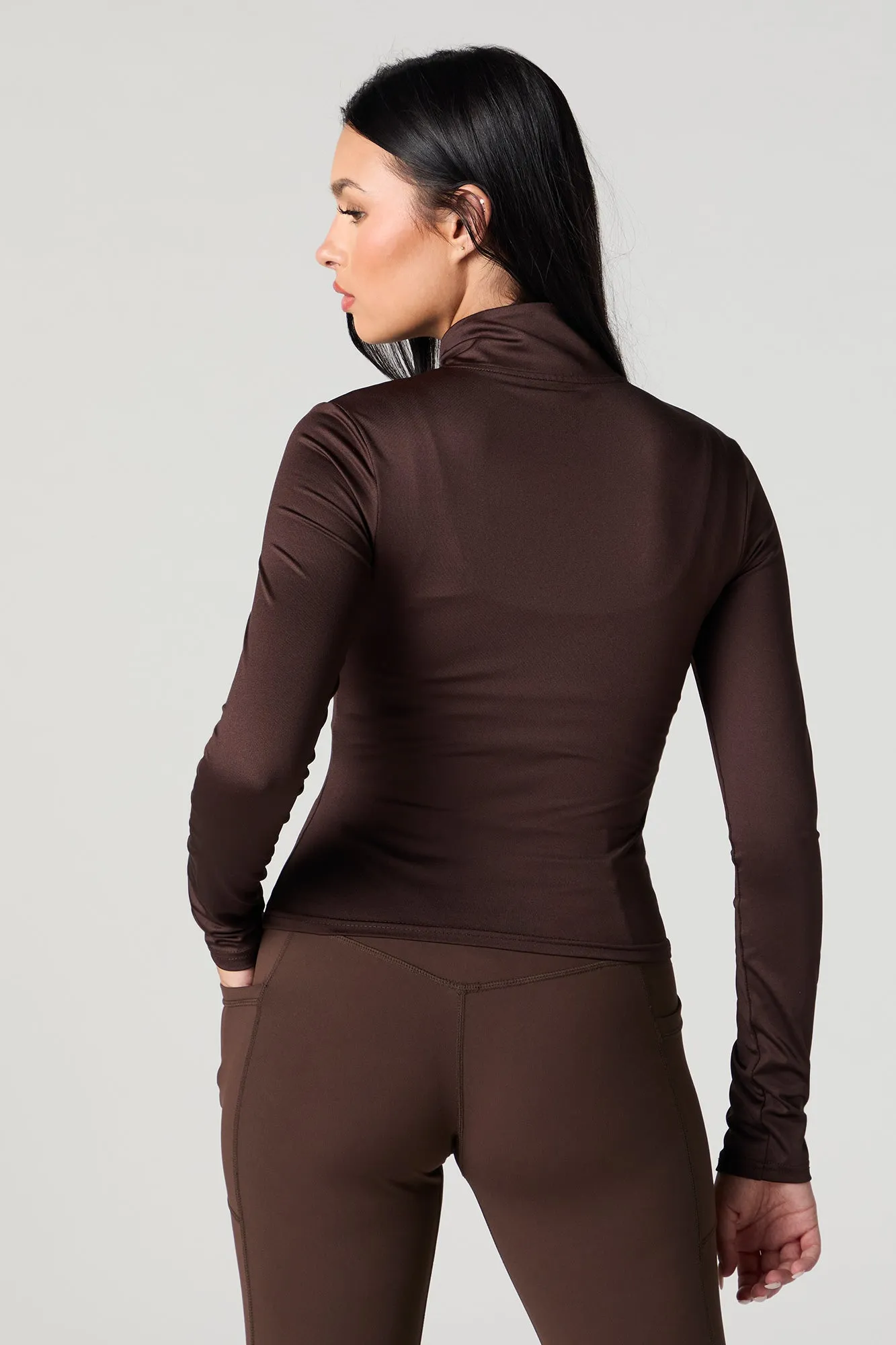 Active Soft Zip-Up Mock Neck Long Sleeve Top