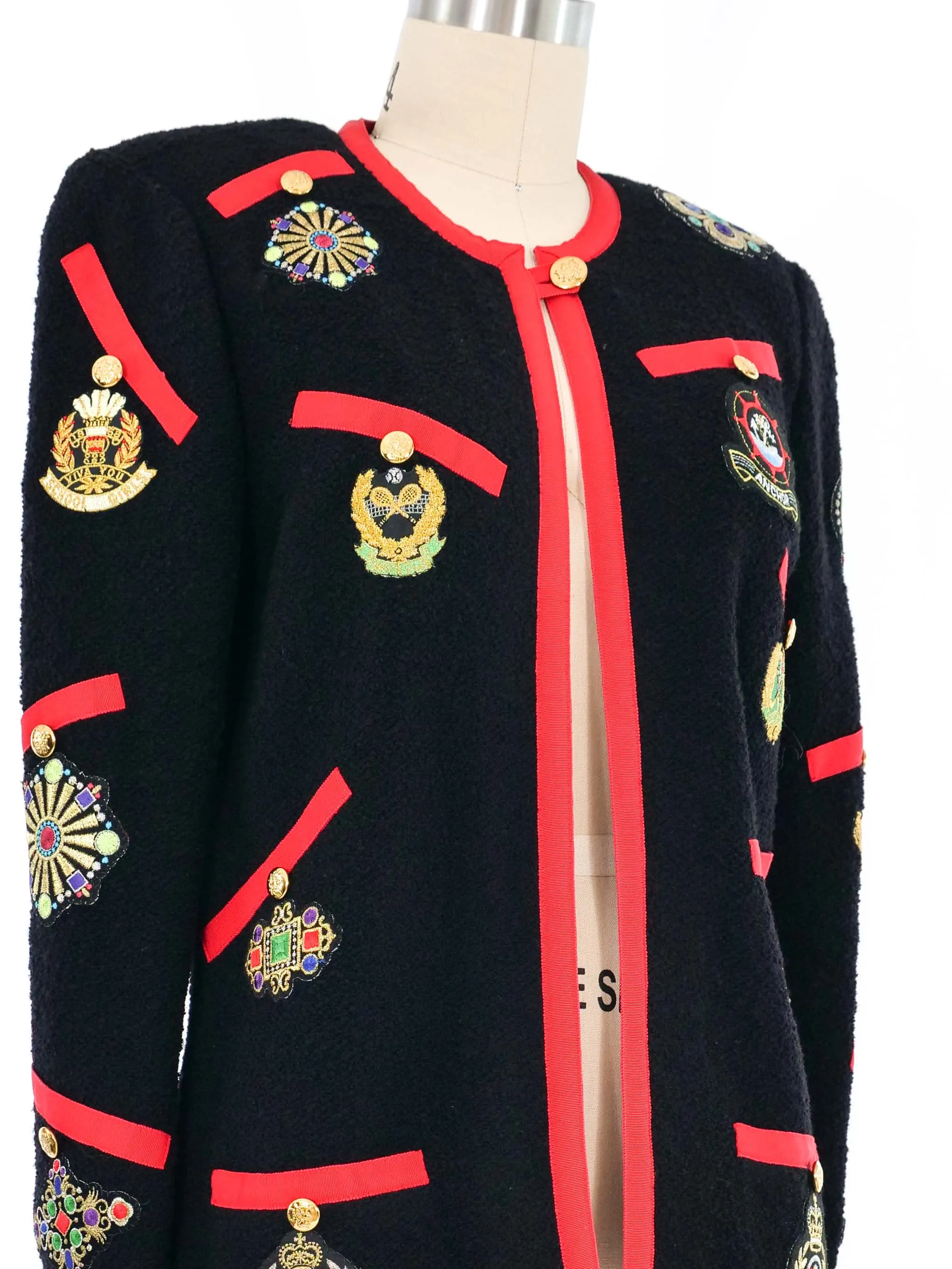 Adolfo Embroidered Patch Knit Jacket