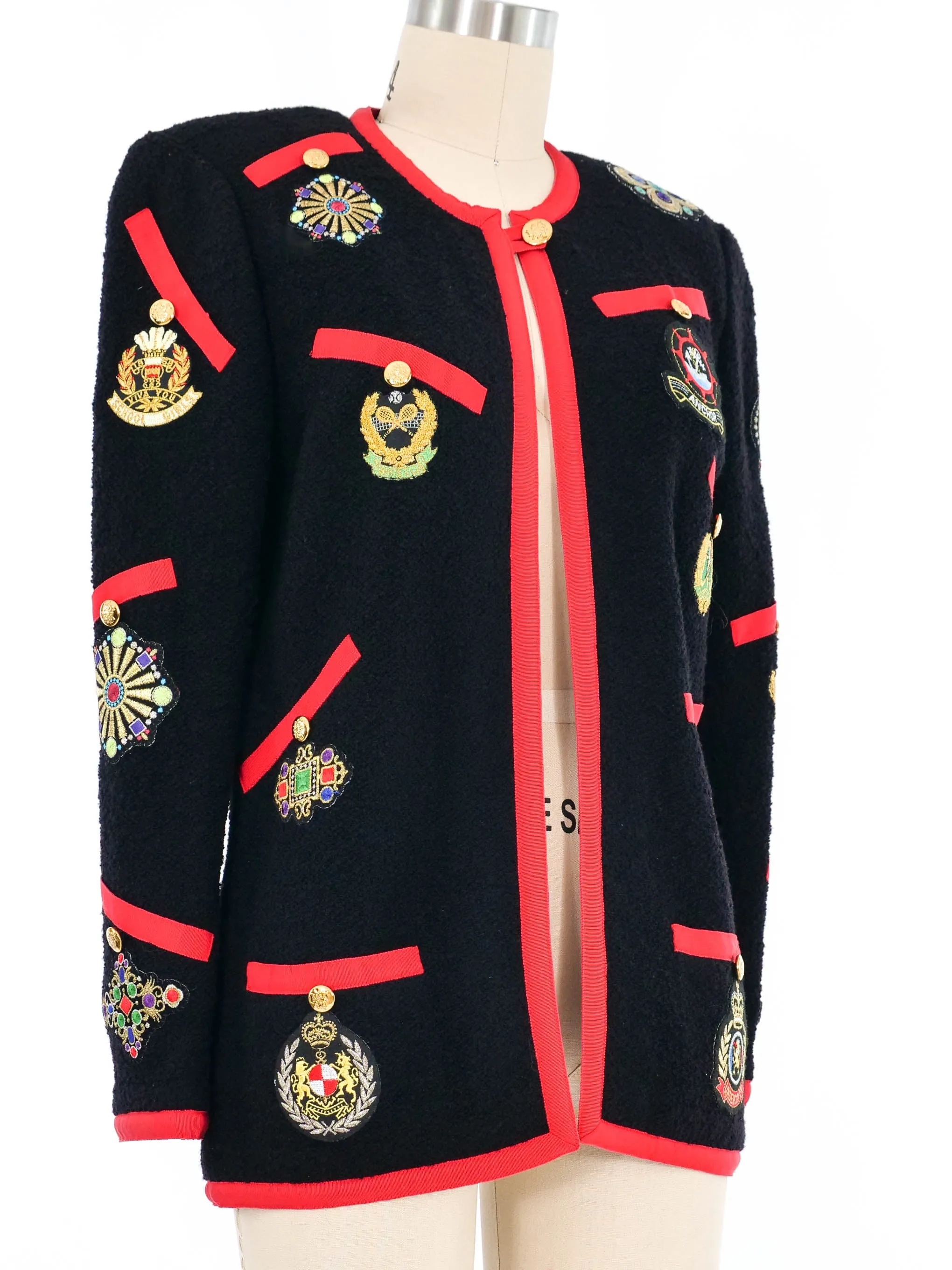 Adolfo Embroidered Patch Knit Jacket