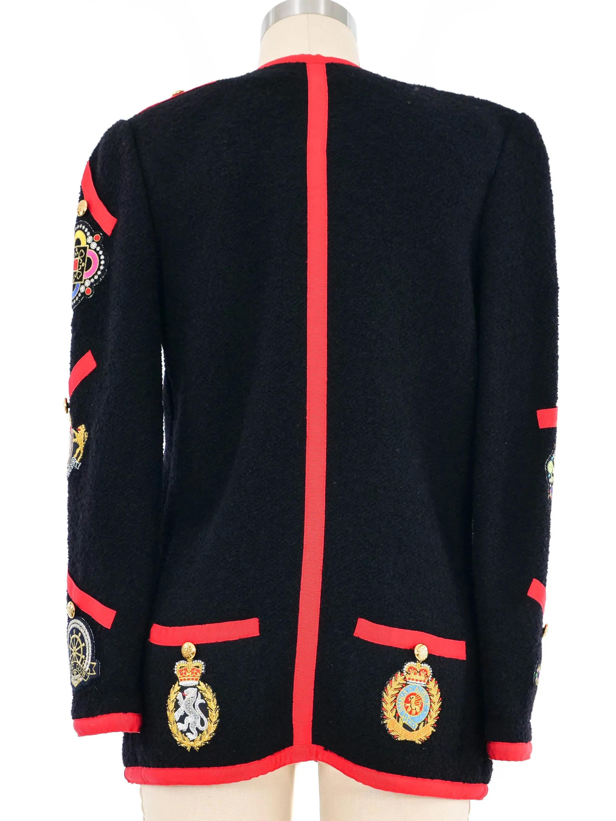 Adolfo Embroidered Patch Knit Jacket