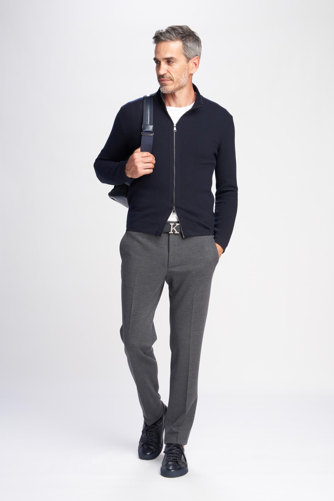 Alexis full zip honeycomb stitch jumper in Extrafine Wool