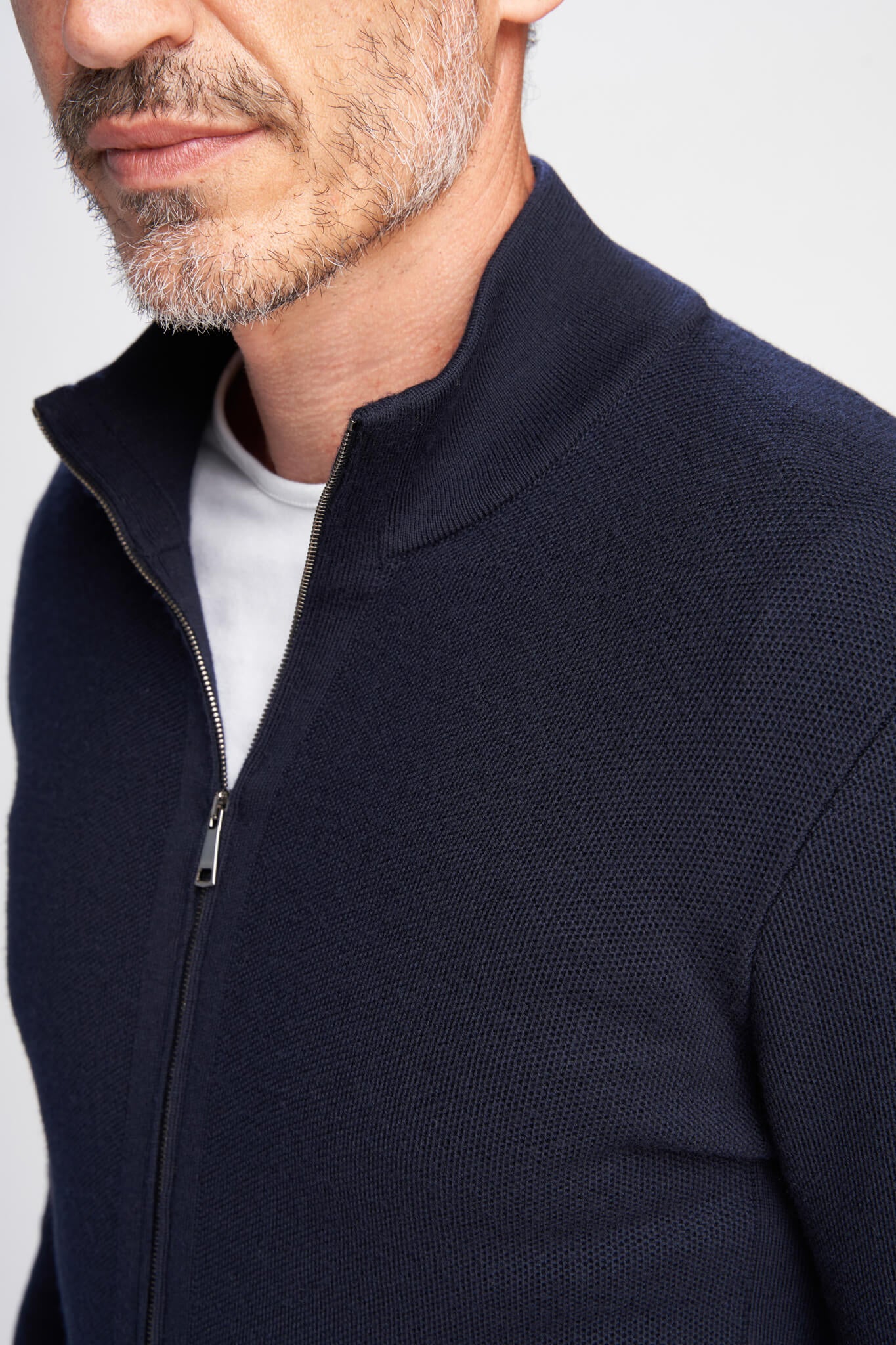 Alexis full zip honeycomb stitch jumper in Extrafine Wool