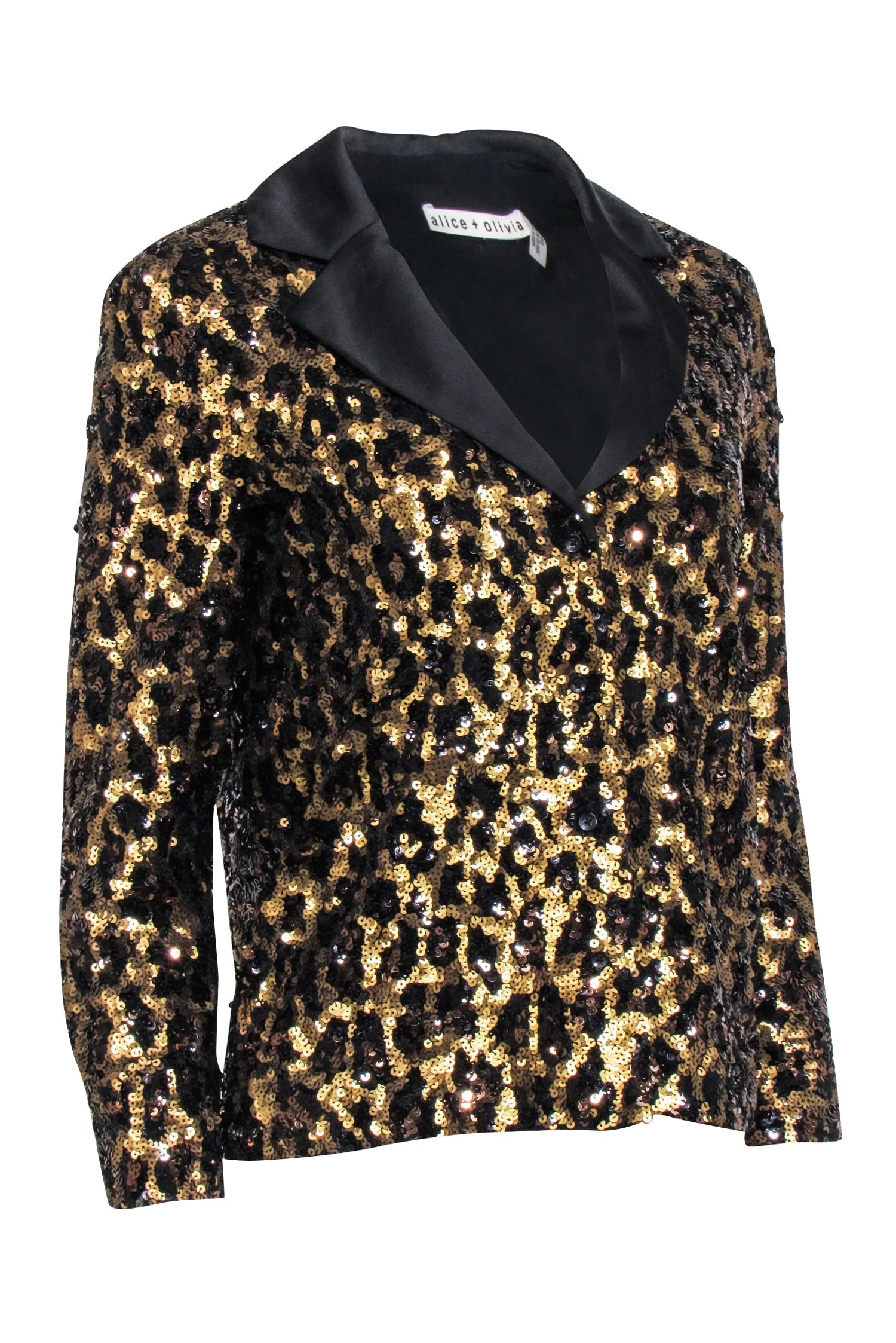 Alice & Olivia - Black & Brown Leopard Sequin Keir Blazer Sz XS