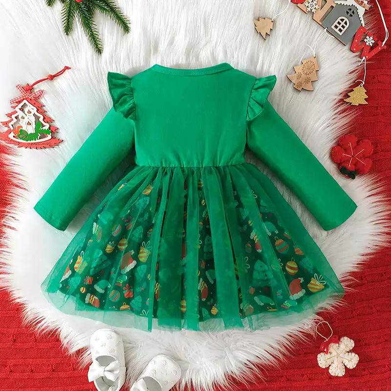 Baby Kid Girls Letters Cartoon Print Christmas Dresses Wholesale 23101536