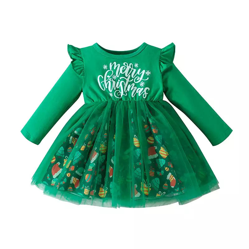 Baby Kid Girls Letters Cartoon Print Christmas Dresses Wholesale 23101536