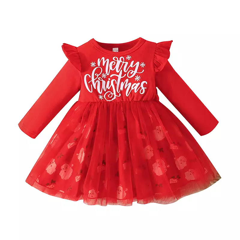 Baby Kid Girls Letters Cartoon Print Christmas Dresses Wholesale 23101536