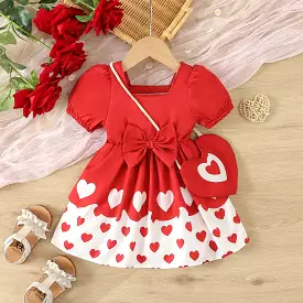 Baby Kid Girls Love heart Bow Print Valentine's Day Dresses Wholesale 24030149