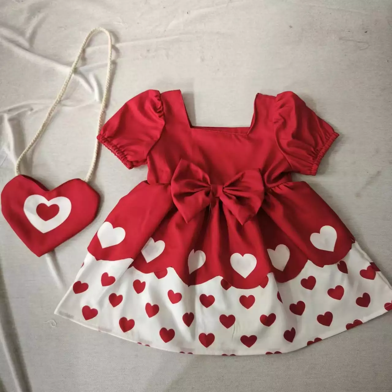 Baby Kid Girls Love heart Bow Print Valentine's Day Dresses Wholesale 24030149