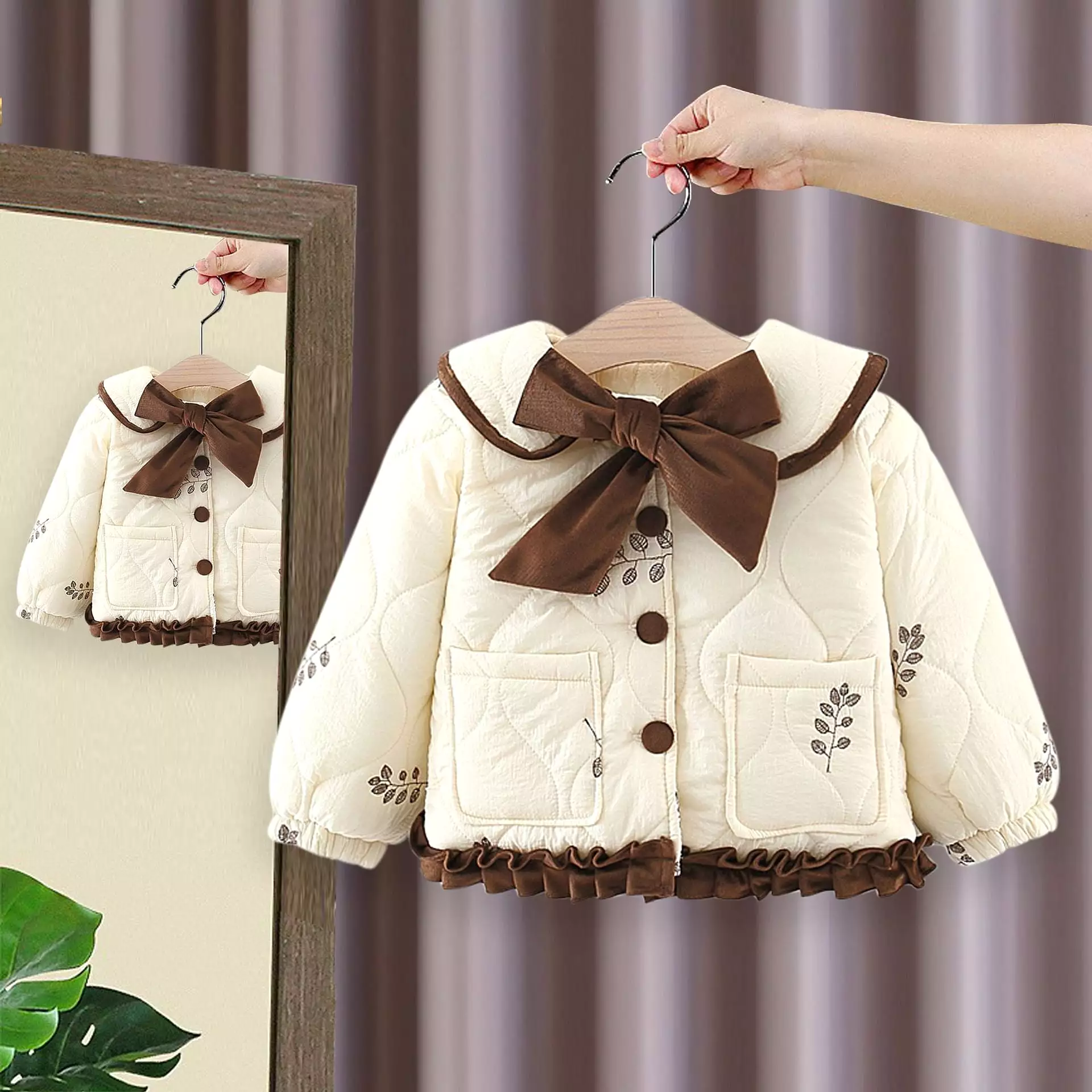 Baby Kid Girls Plant Bow Print Jackets Outwears Wholesale 231019114