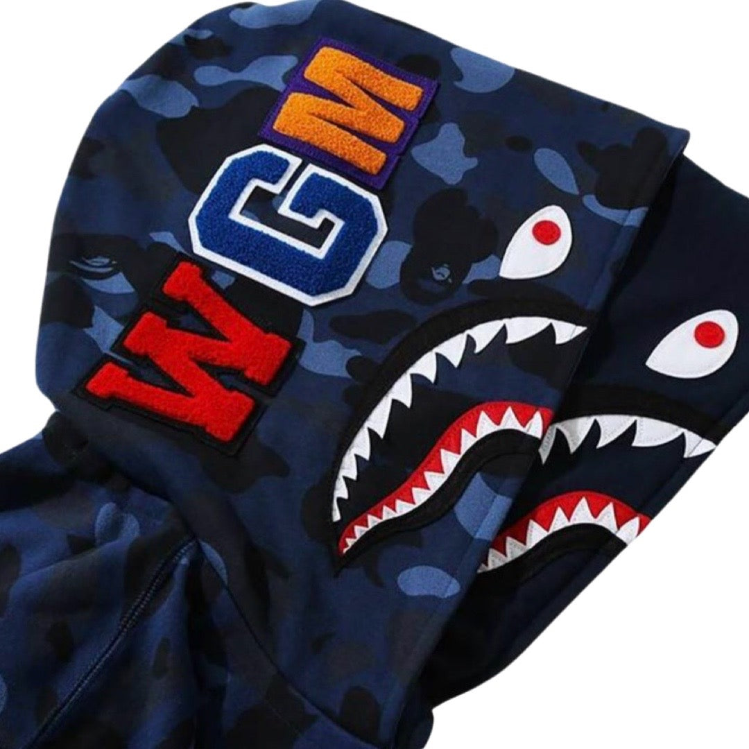 BAPE Double Hooded Camo Shark Full Zip Up Hoodie