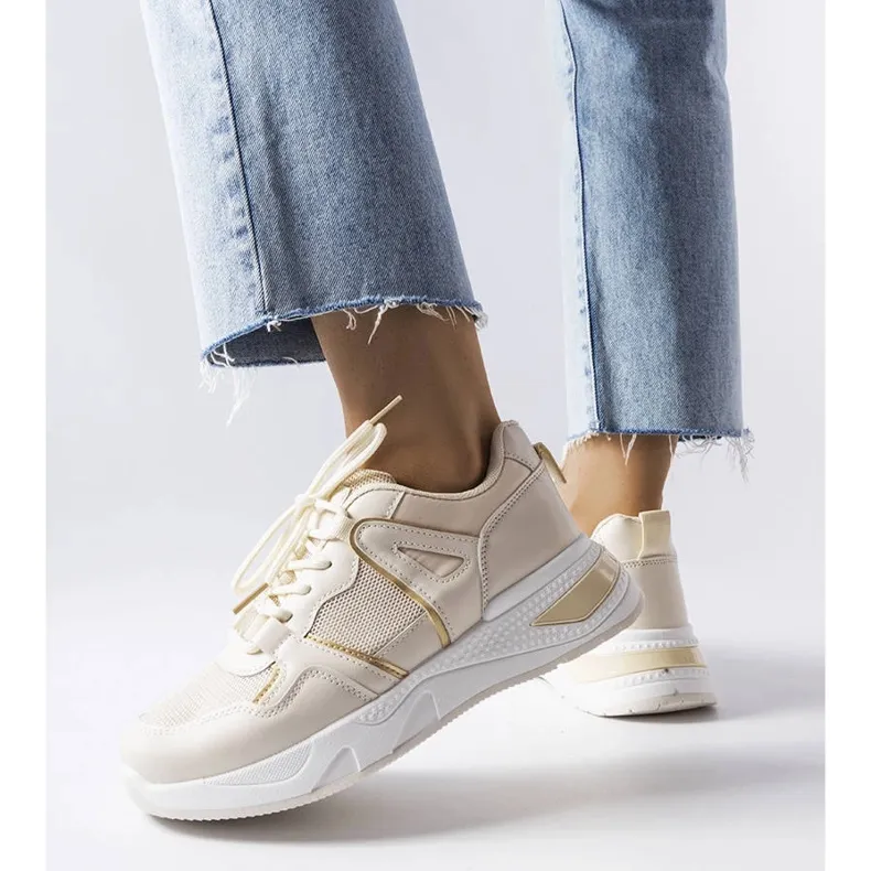 Beige multi-fabric sneakers from Caya