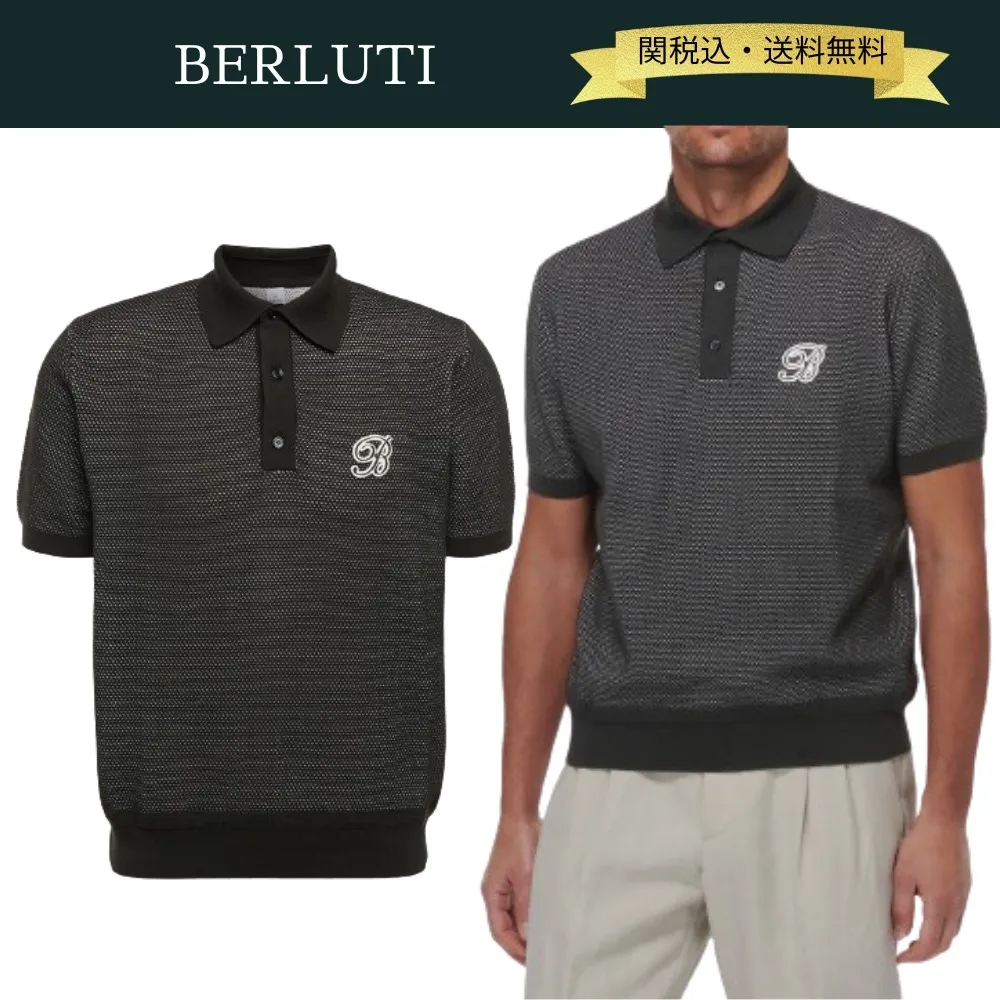 Berluti  |Silk Blended Fabrics Plain Cotton Short Sleeves Logo Luxury