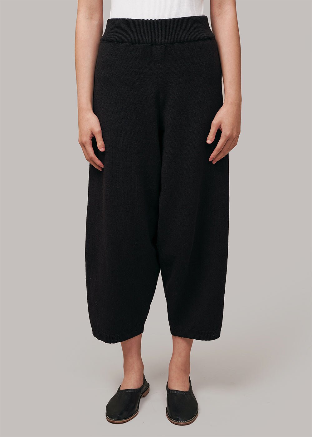 Black Cotton Knitted Pants