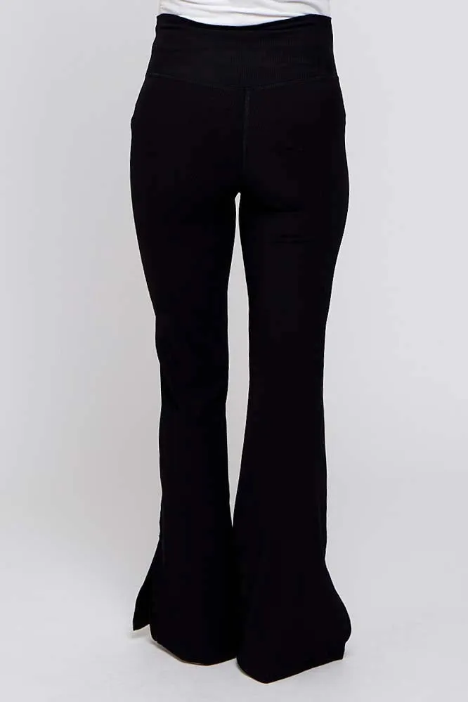 Black V-Waist Ribbed Bootcut Maternity Leggings