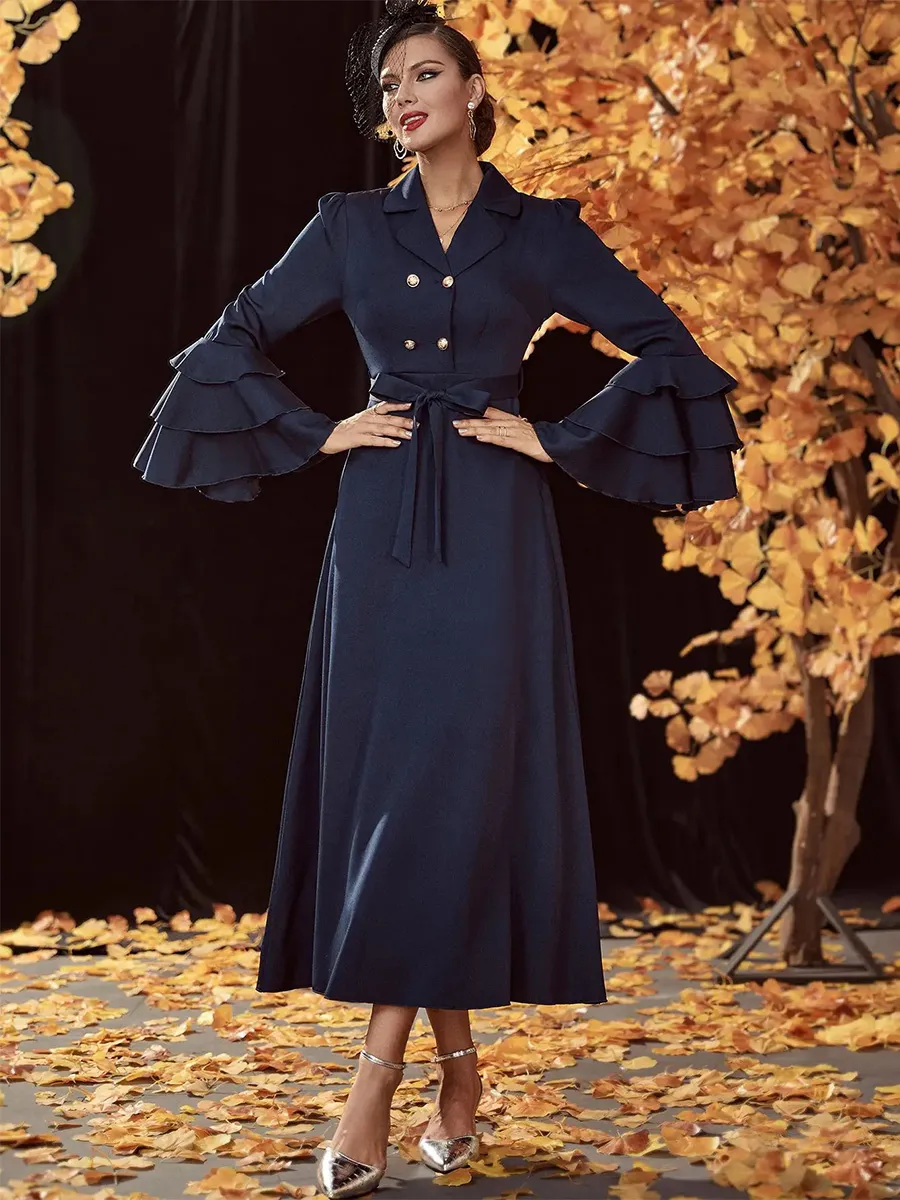 Blazer Dresses Turndown Collar Long Sleeves Chic Women's Clothing Midi Dress