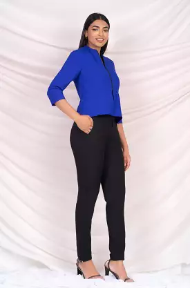 Blue Zip Up Peplum Top