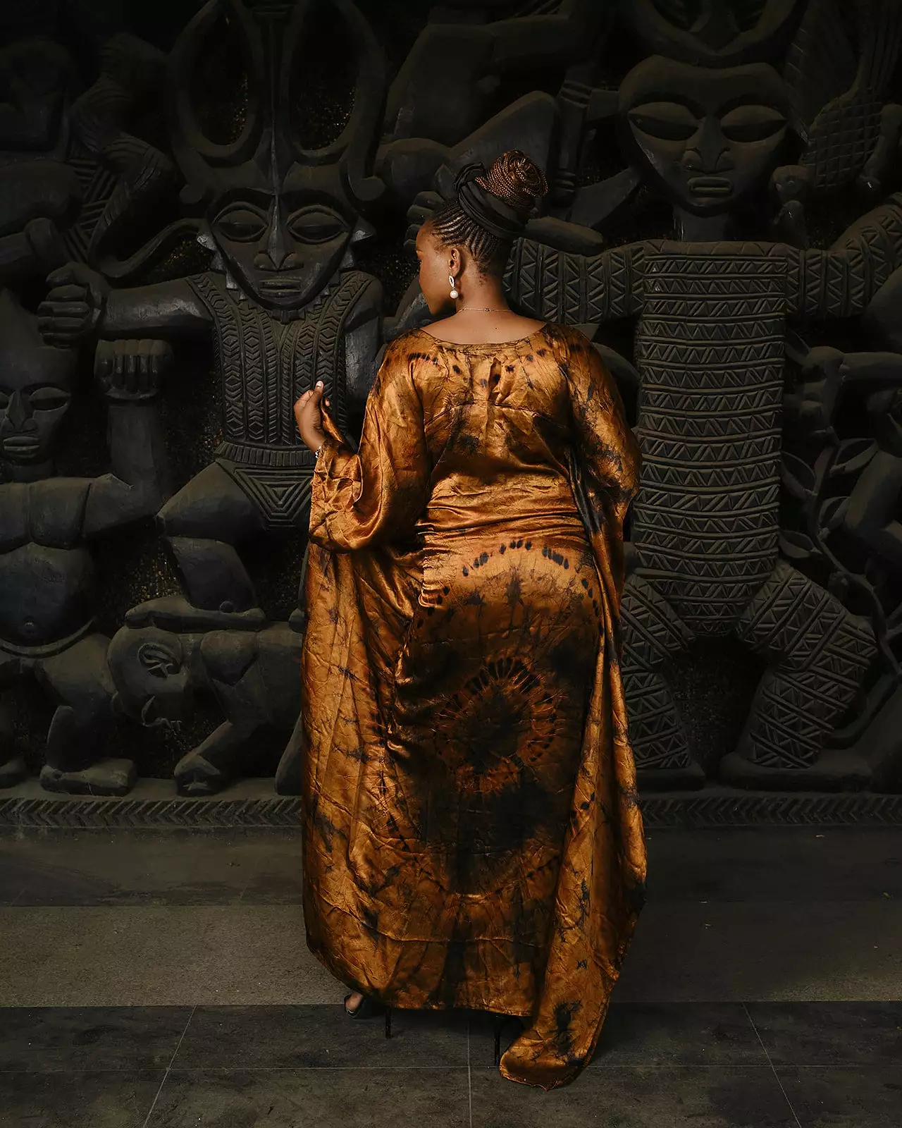 Bongani Golden Brown Silk Boubou Drapes Dress