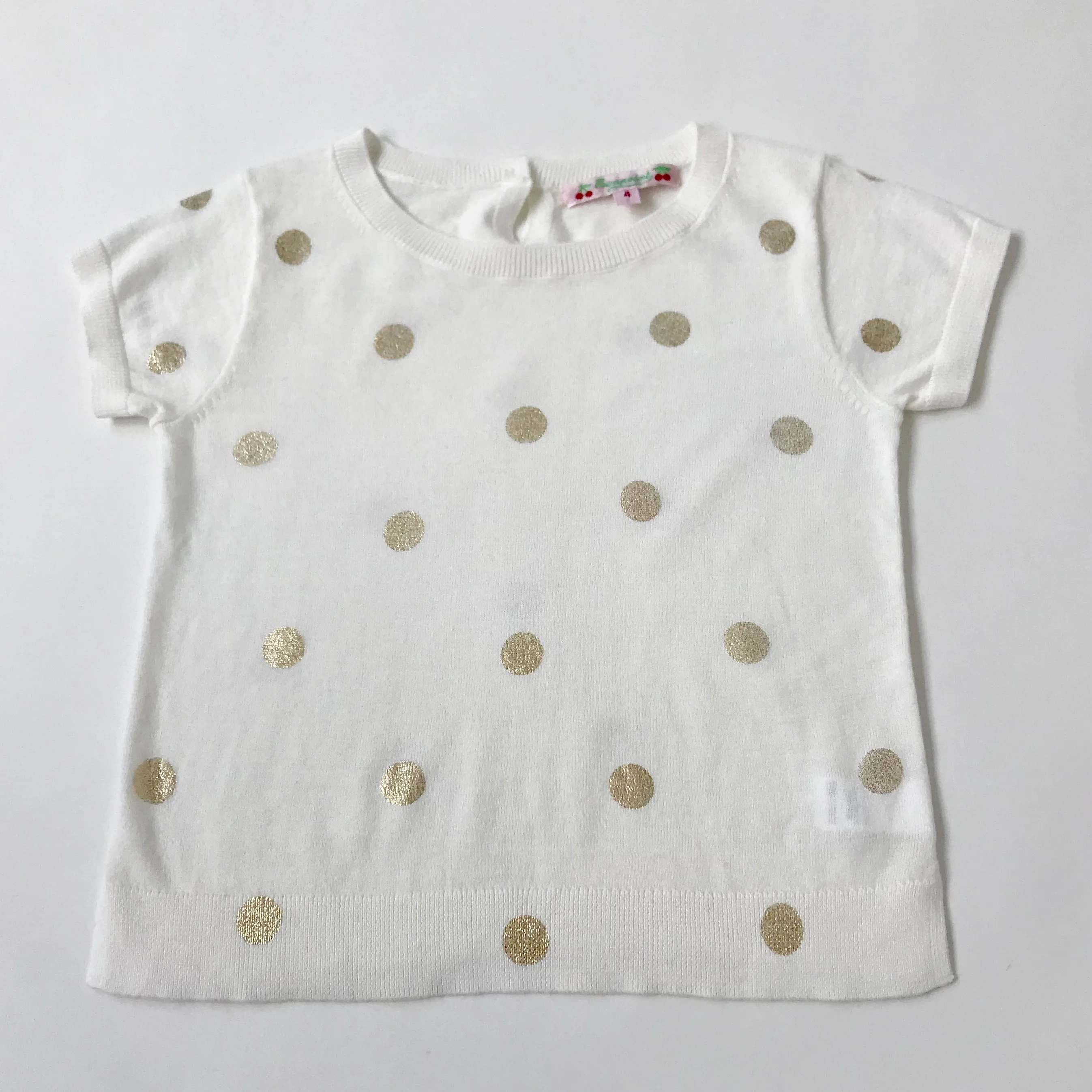 Bonpoint White And Gold Polka Dot Cotton Top