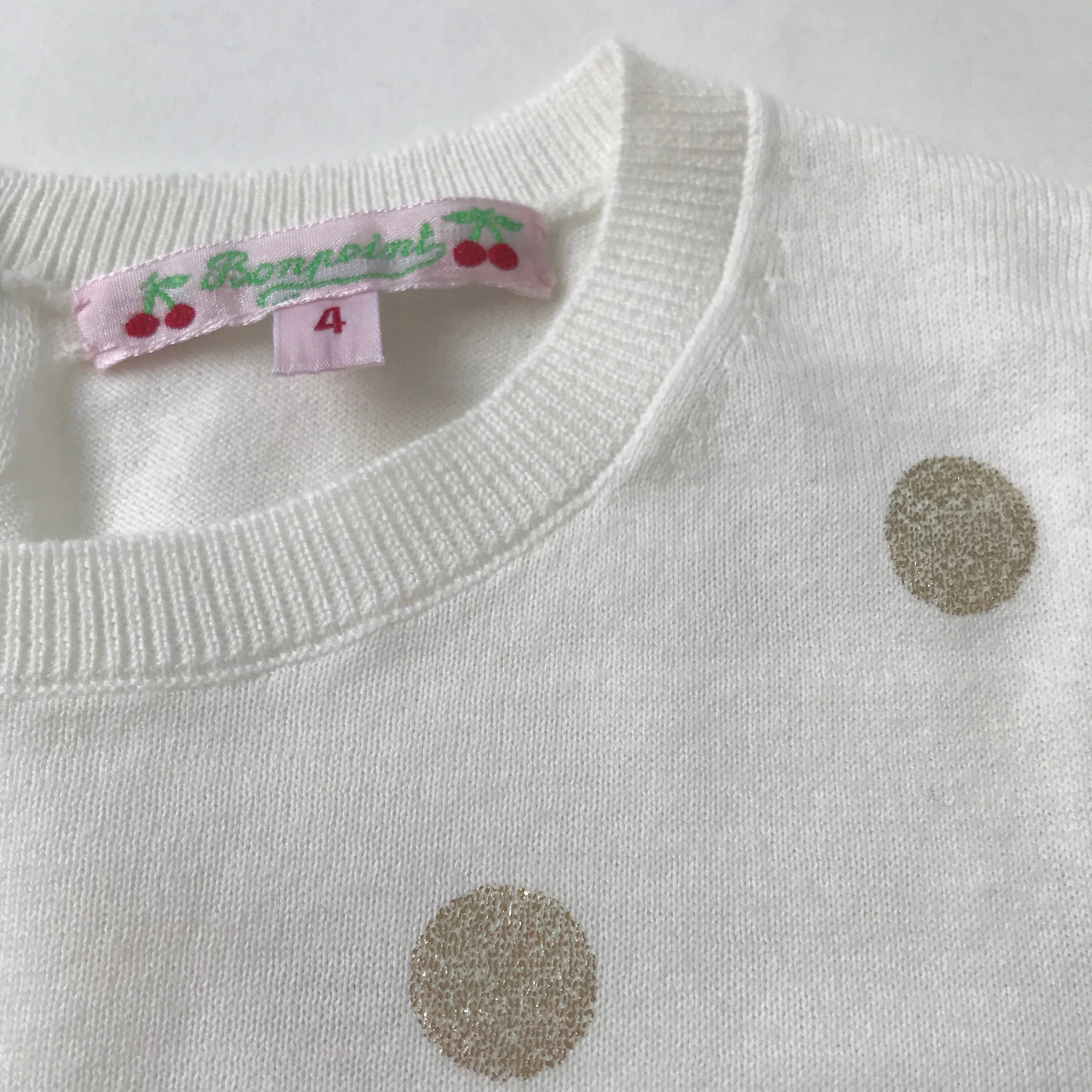 Bonpoint White And Gold Polka Dot Cotton Top