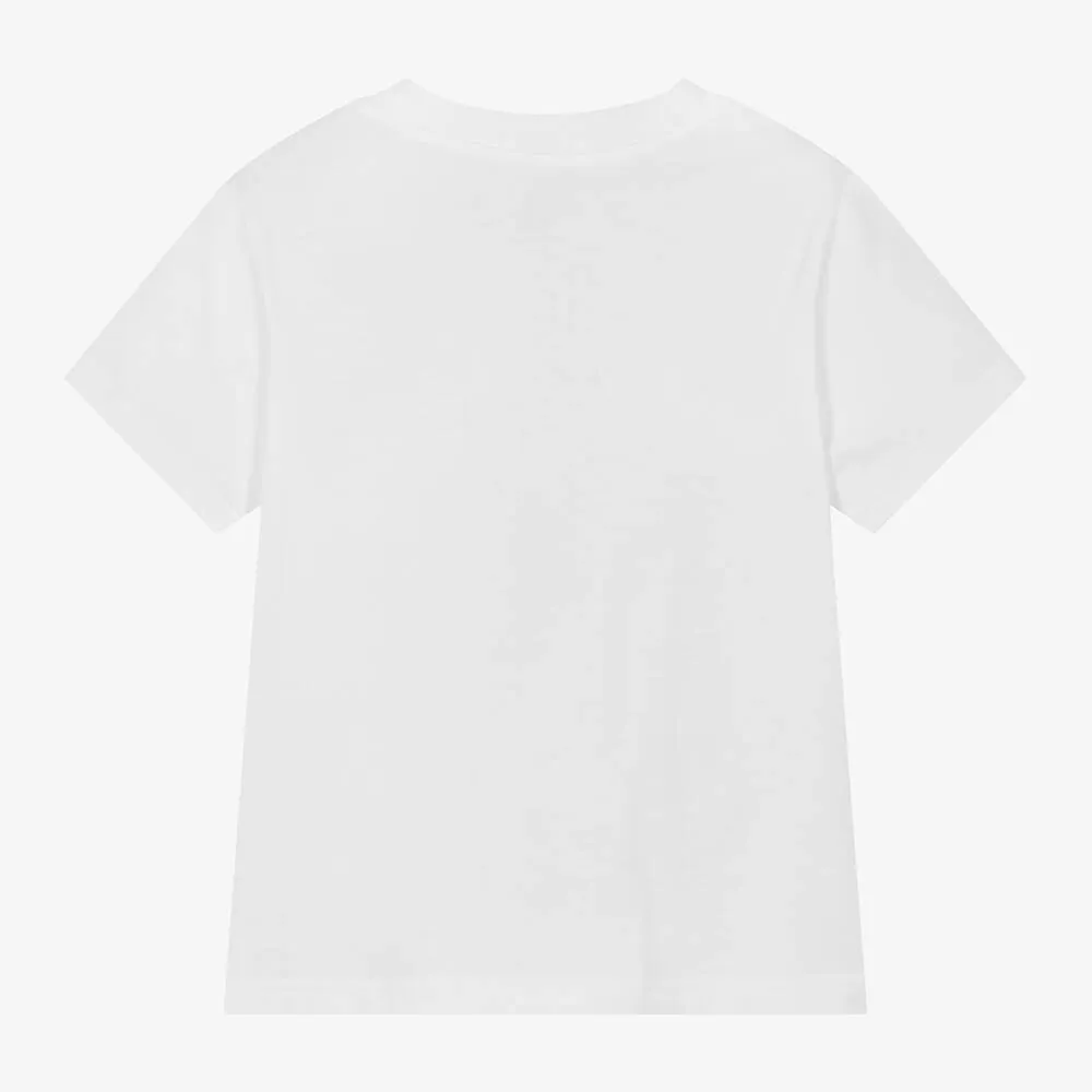 Boys White Printed Cotton T-Shirt