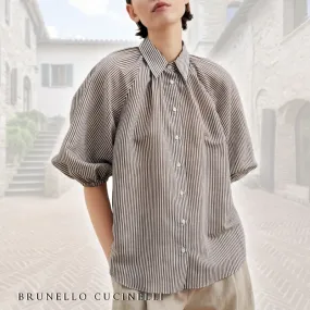 BRUNELLO CUCINELLI  |Stripes Casual Style Silk Nylon Blended Fabrics Cotton