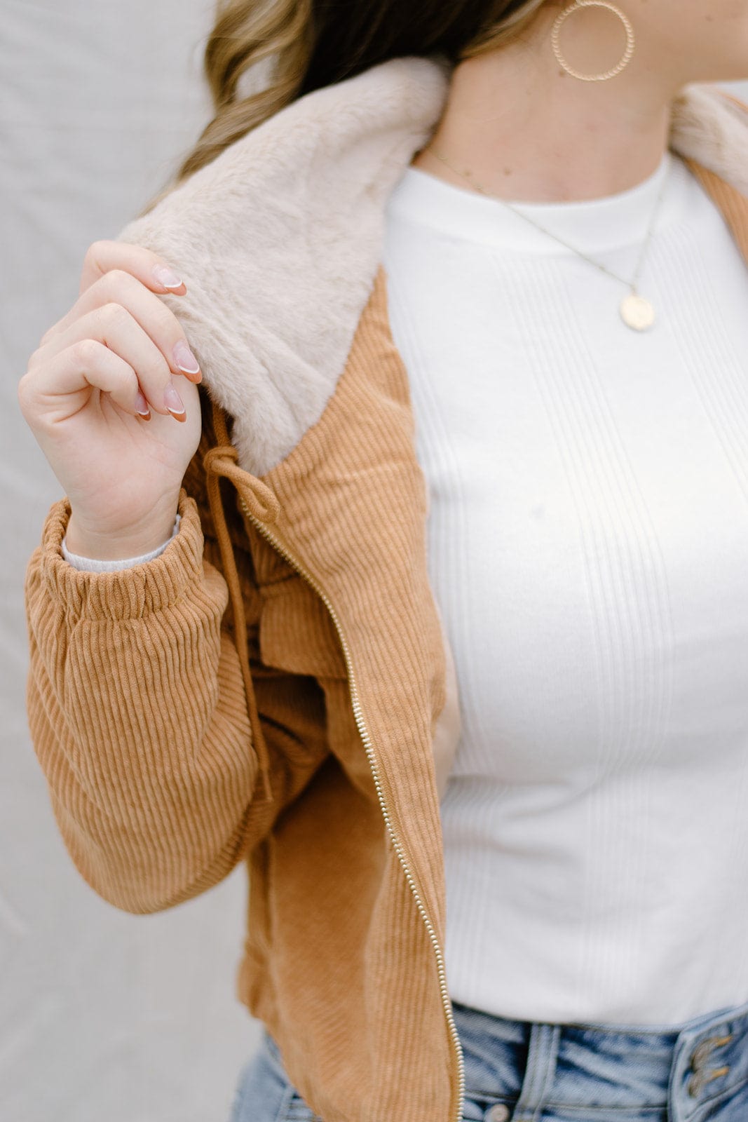 Camel Corduroy Zip Up Jacket