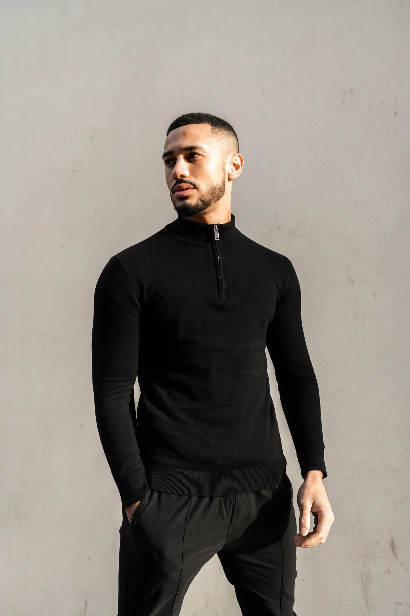 Capo Egyptian Cotton 1/4 Zip Top - Black