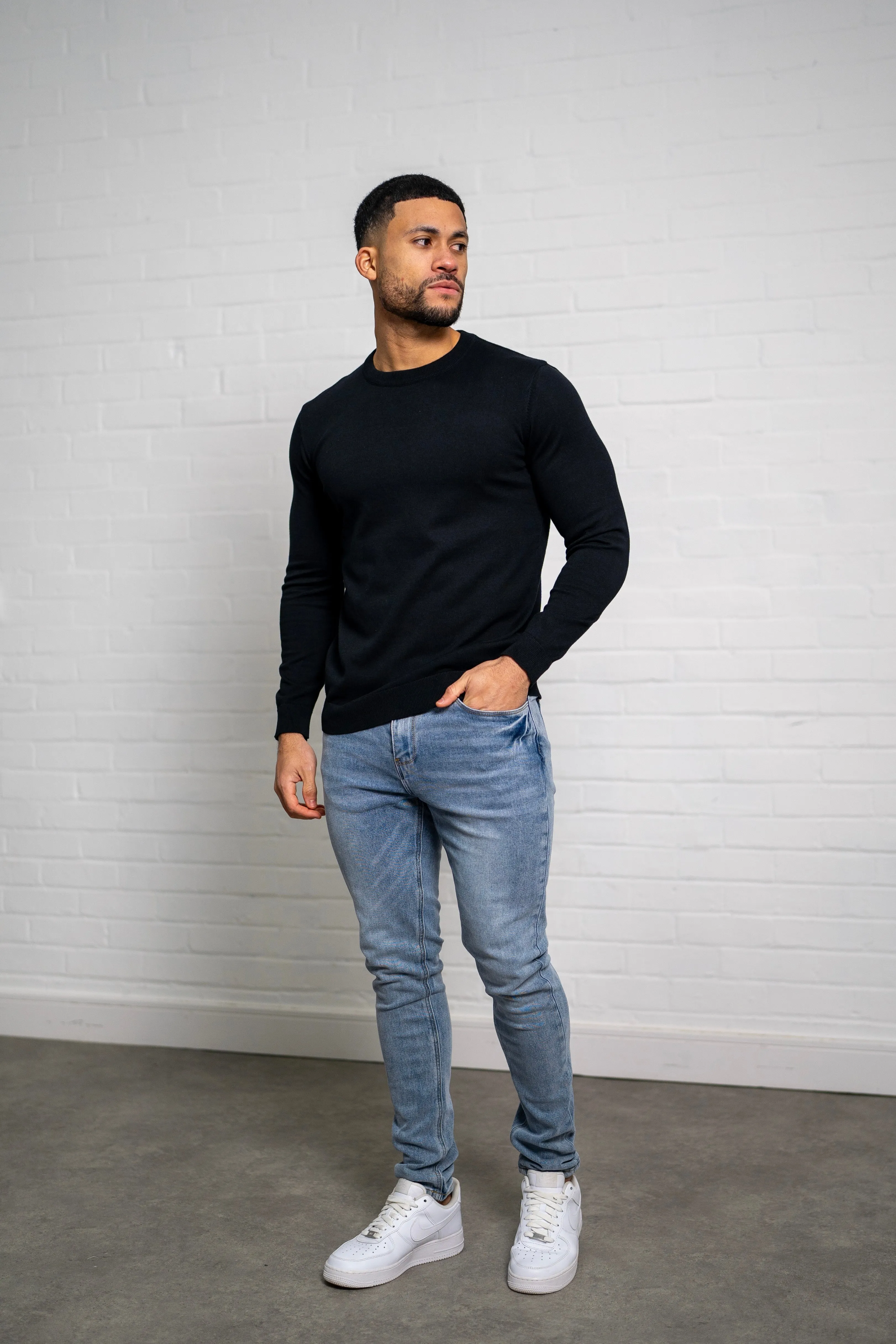 Capo Egyptian Cotton Crew Neck Jumper - Black