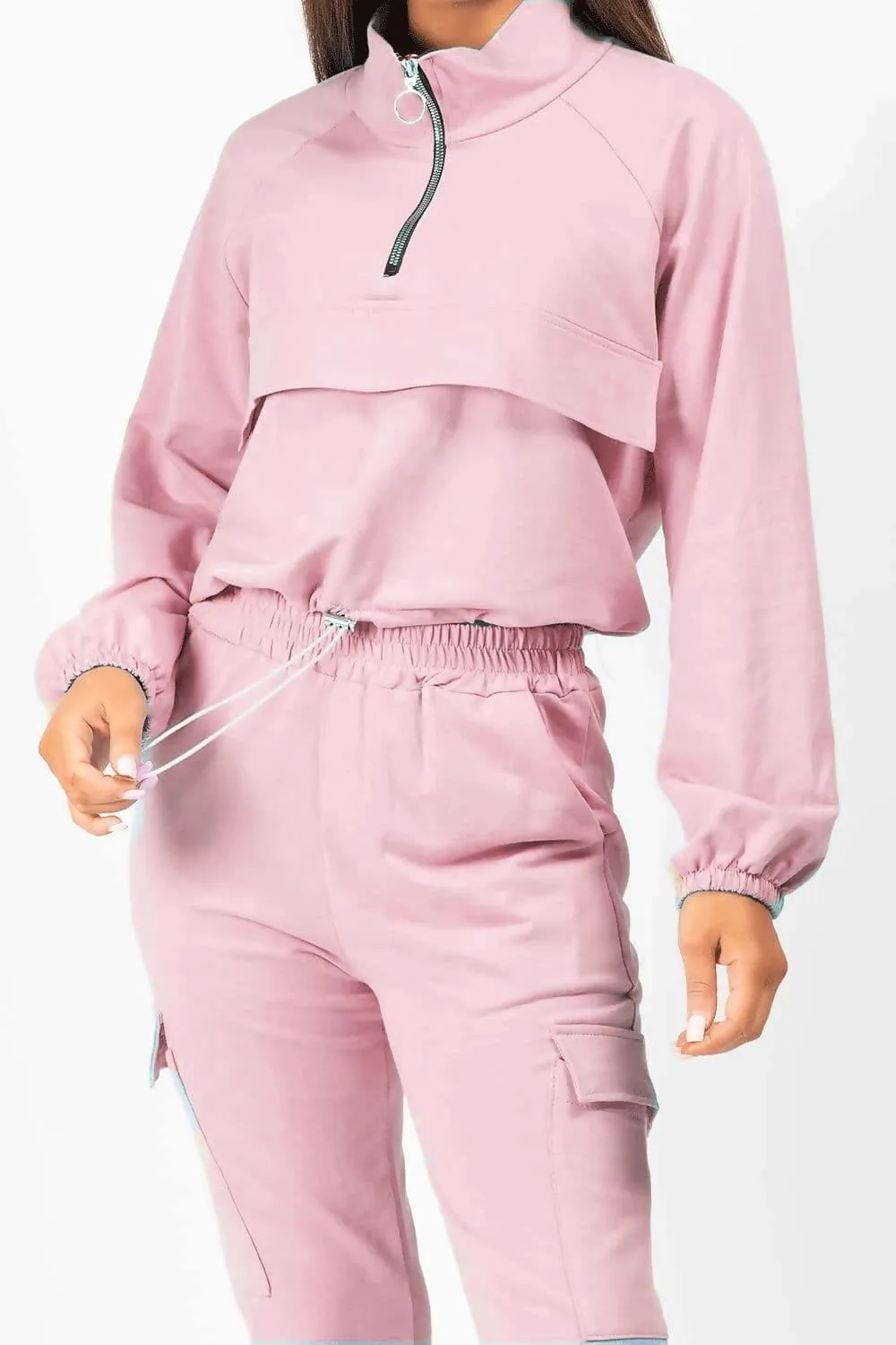 Causal Cutie Dusty Pink Front Pocket  Half Zip Lounge Set