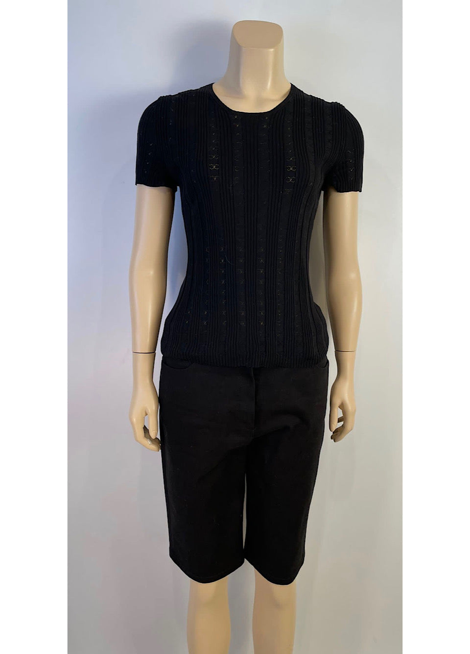 Chanel 05P, 2005 Spring Black Cotton knit interlocking CC logo Blouse top FR 40 US 4/6