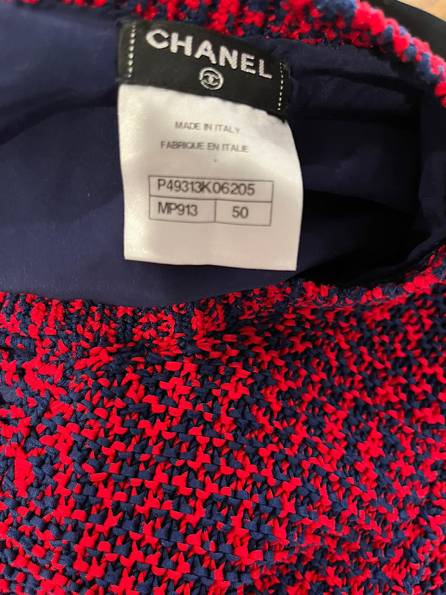 Chanel 14P 2014 Spring Crochet Navy Red Dress US 12/14/16