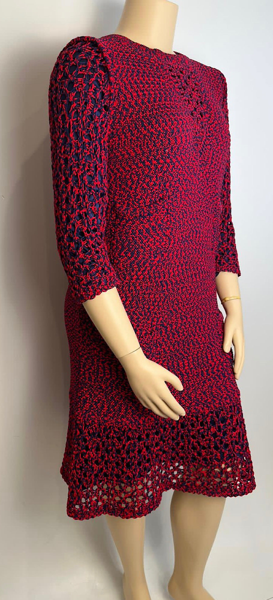 Chanel 14P 2014 Spring Crochet Navy Red Dress US 12/14/16