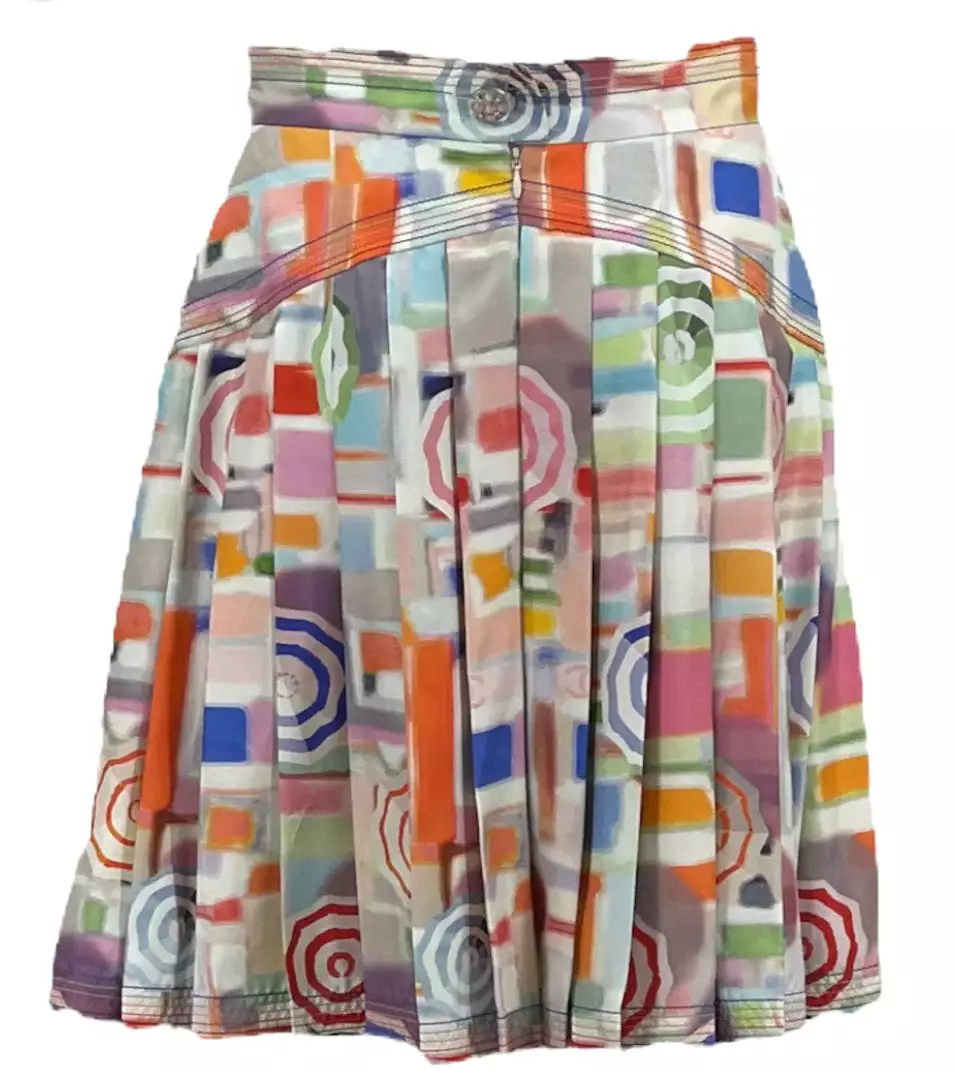 Chanel 19P 2019 Spring Runway Umbrella Motif Silk Multicolor Pleated Skirt FR 42 US 6