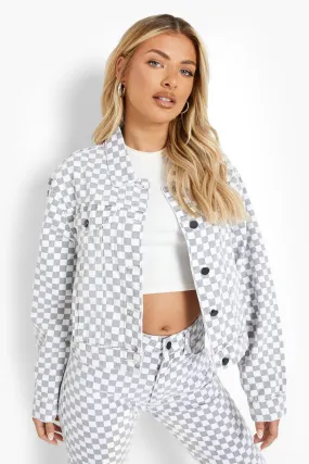 Checkerboard Boxy Denim Jacket