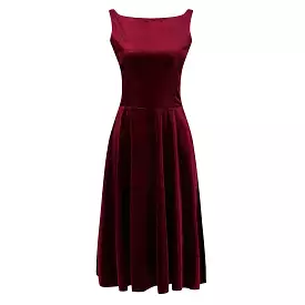 Claret Red Velour Audrey Style 1950s Swing Dress