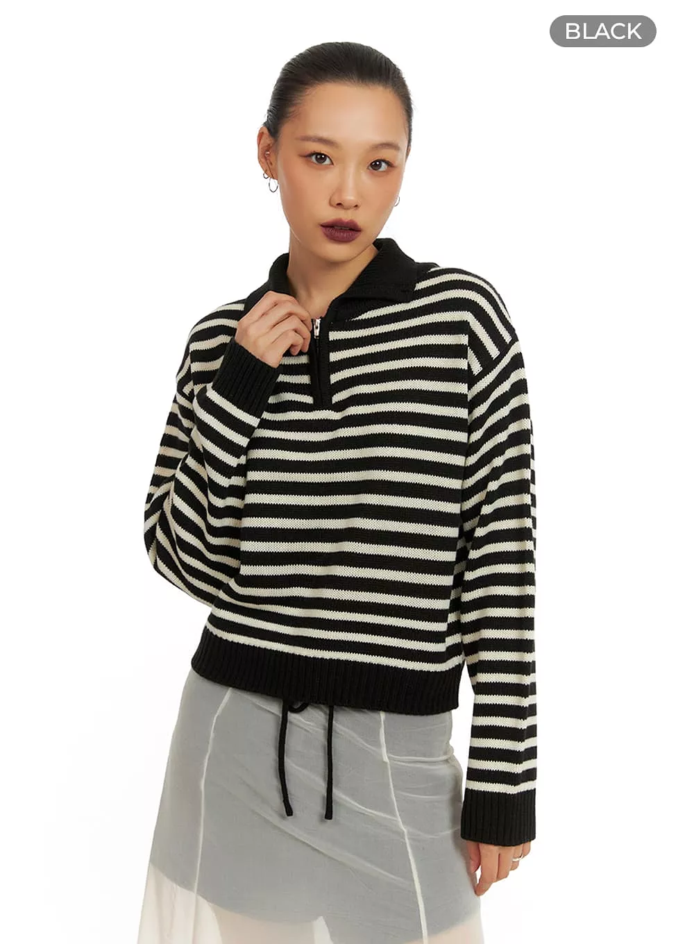 Collared Zip-Up Neck Pullover IA417