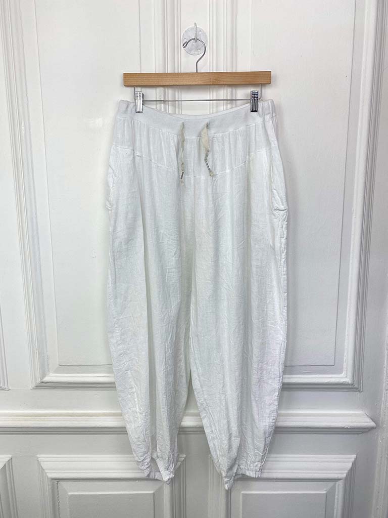 Cotton & Linen Balloon Trousers - White